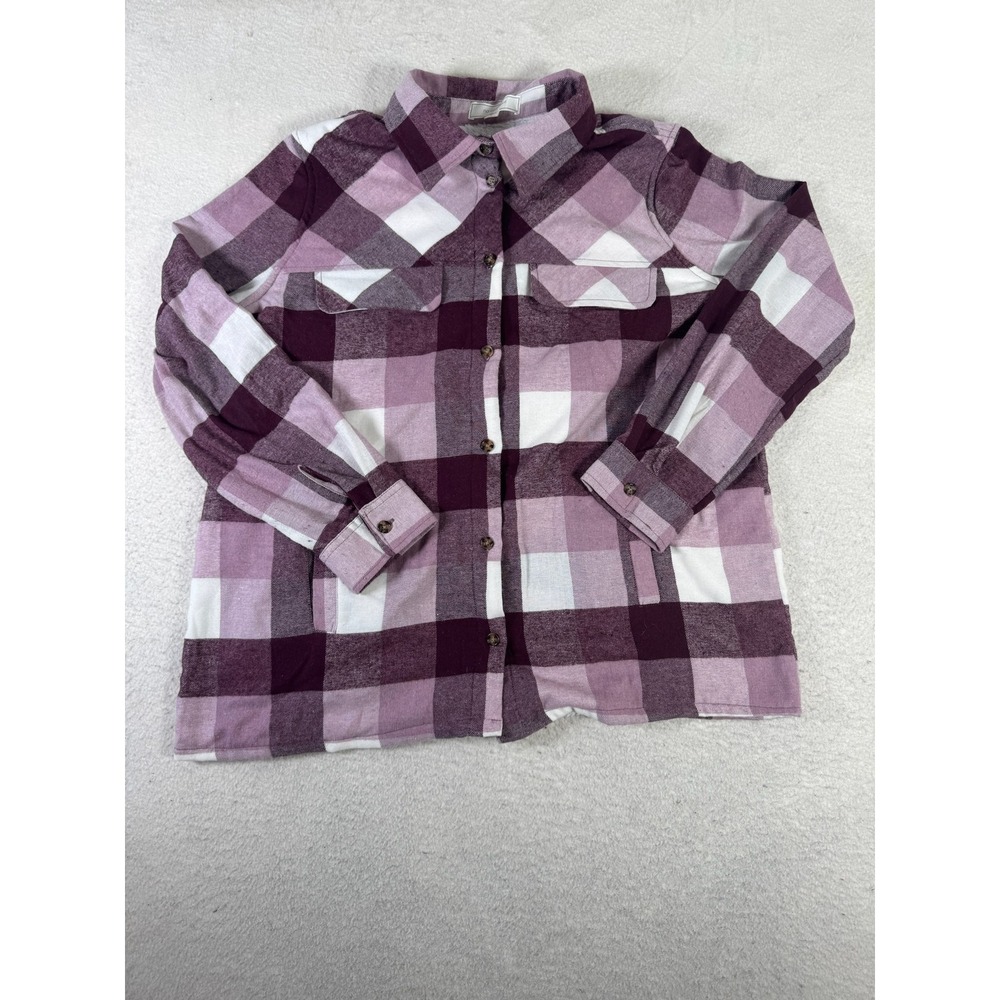 No Comment Shacket Womens Large Purple Plaid Faux Fur Lined Button Up RW321757
